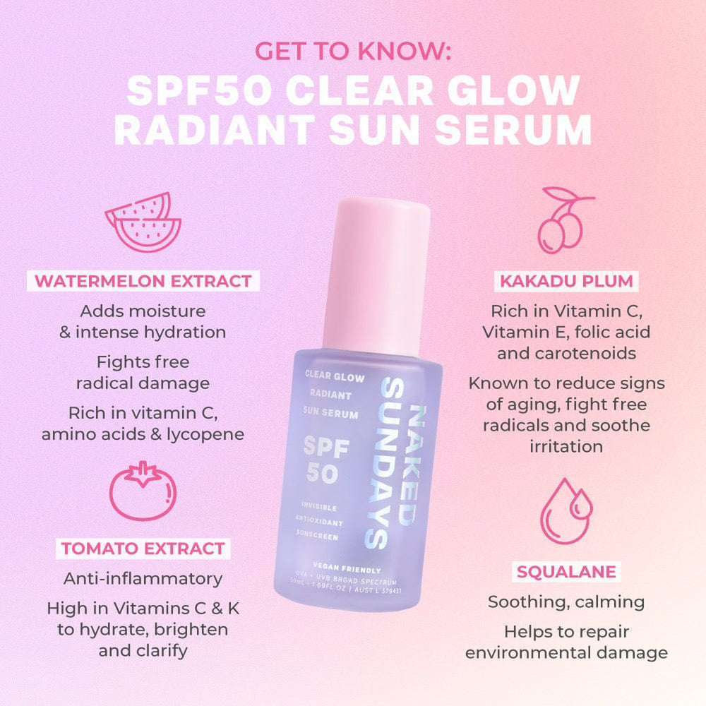 SPF50 Clear Glow Radiant Sunscreen Serum Naked Sundays UK